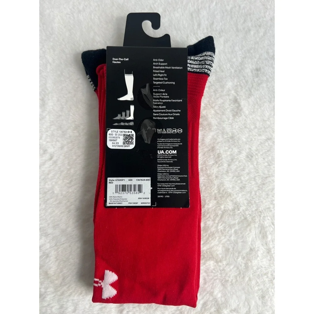 Under Armour Socks Unisex UA Soccer Performance Red Cushioned Over-The-Calf